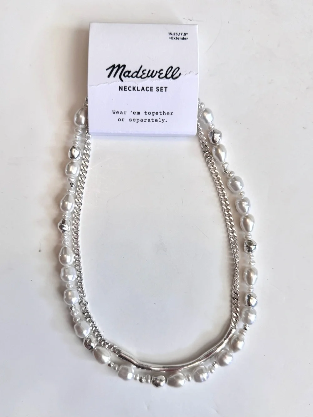 NWT Madewell Layered Freshwater Pearl and Silver Necklace - Picture 4 of 8